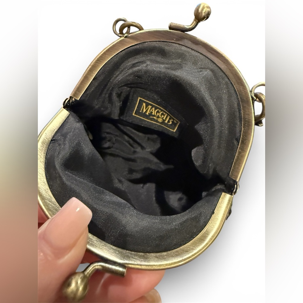 Maggi B Elegant Black Kiss Lock with Chain Mini Purse 5”x 5.5” - Picture 5 of 7
